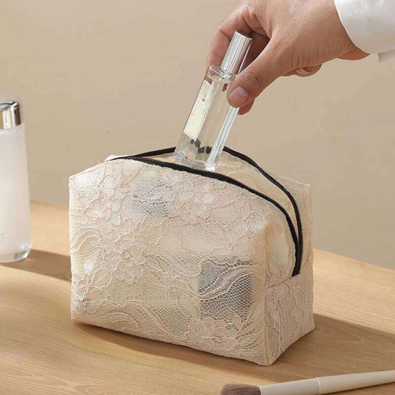 Lace Mesh Women's Makeup Large Capacity Cosmetic and Jewelry Organizer Zipper Square Portable Toiletry Bag Y260206
