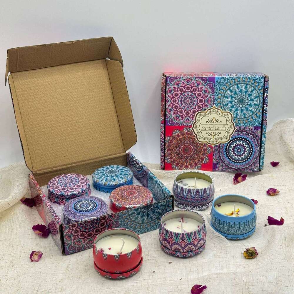 Scented Candle Boxes Set, 4 Fragrances, Candles for Stress Relief, Relaxation, Yoga, and Holiday Gifts, Color Box Packing S260205