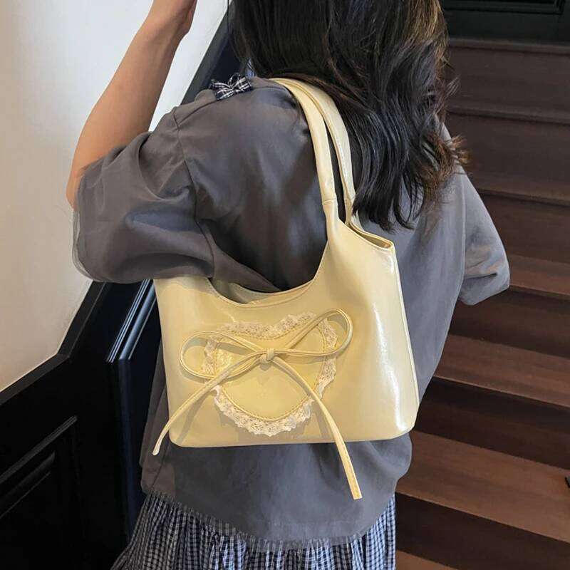 Korean Style Lace Splicing Bow Shoulder Bags Women's Large Capacity Casual Versatile Handbags New Daily Commuting Underarm Pack Y260205