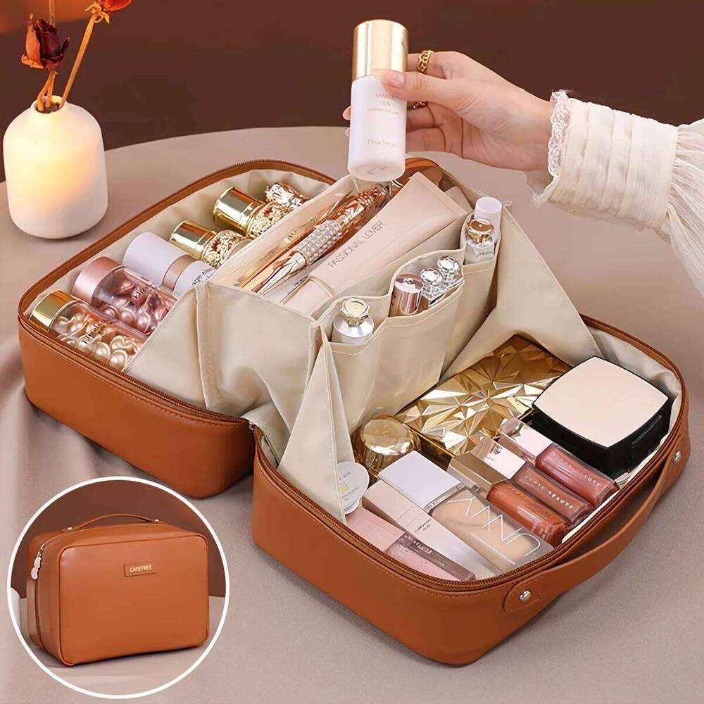 PU Flame Cosmetics Storage Double Zipper Makeup Brush Bag Business Travel Beauty Toiletries Sorting Bags Y260206