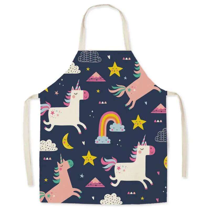Linen Fabric Cartoon Unicorn Oil-proof Cute Parent-child Kitchen Decoration Children Adult Sleeveless Apron Custom S260205