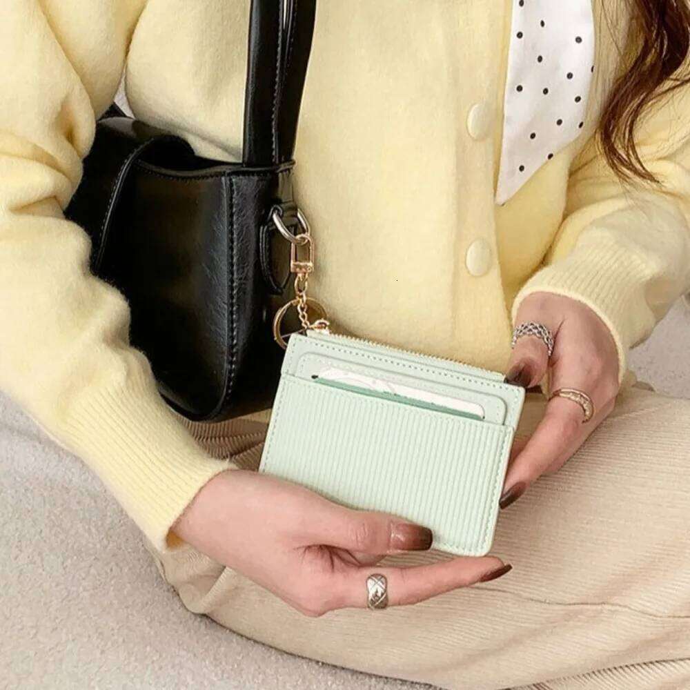 New Two-piece Coin Purse Zipper Mini Credit Holder with Key Chain PU Leather Business Card Case Women Y260206
