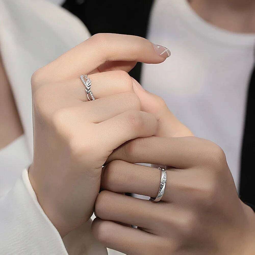 1 Pair Towards Happiness Overlap Opening Couple Ring Copper Plated Platinum Men Women Wheat Shape Finger Jewelry Drop Shipping W260206