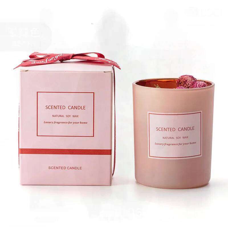 Pink Dried Flower Aromatherapy Soy Wax Cylindrical Scented Candle for Romantic Atmosphere Home Decor Earth & Rose S260205