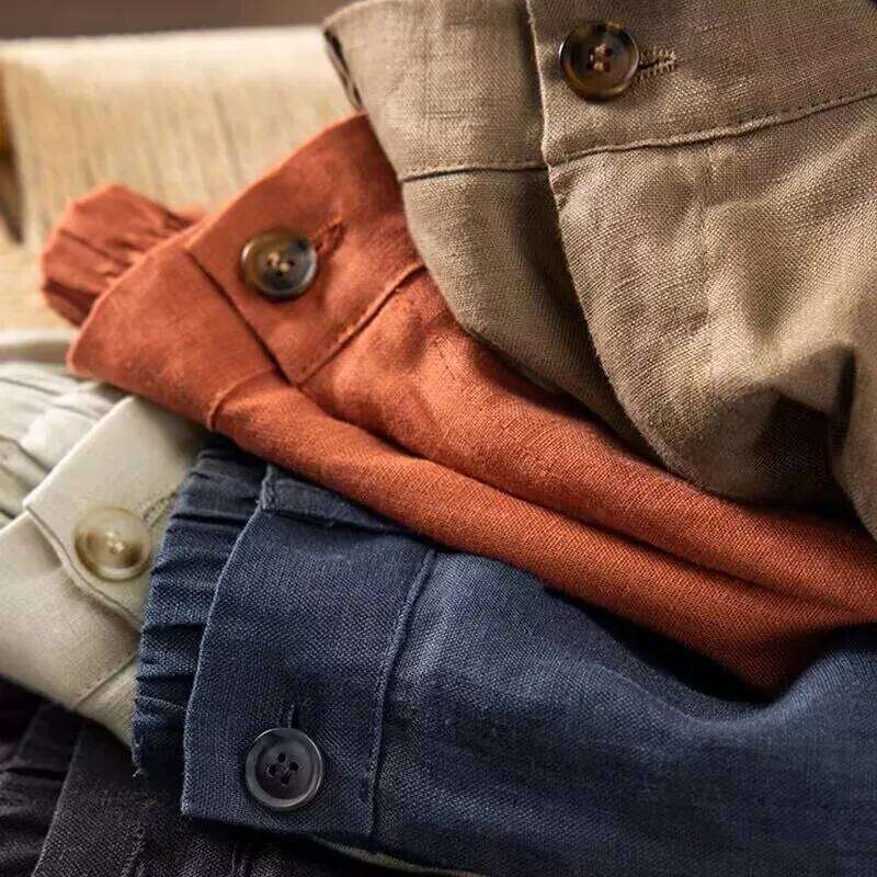 Cotton Linen Casual orts Women's Thin Loose Summer High Waist Straight Five-Quarter Wide Leg Pants XJ260206