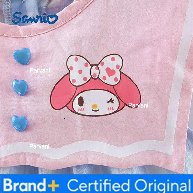 Sanrio Summer New Baby Girls School Style Small Animal Print Blue Plaid Bow Princess Dress Sleeveless Lightweight H260206 - view 4