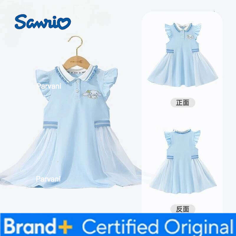 Sanrio Cinnamoroll Cute Summer New Girls Comfortable Cotton Skirt 2025 Cartoon Embroidery Mesh Lapel Dress Holiday Gift H260206 - view 7