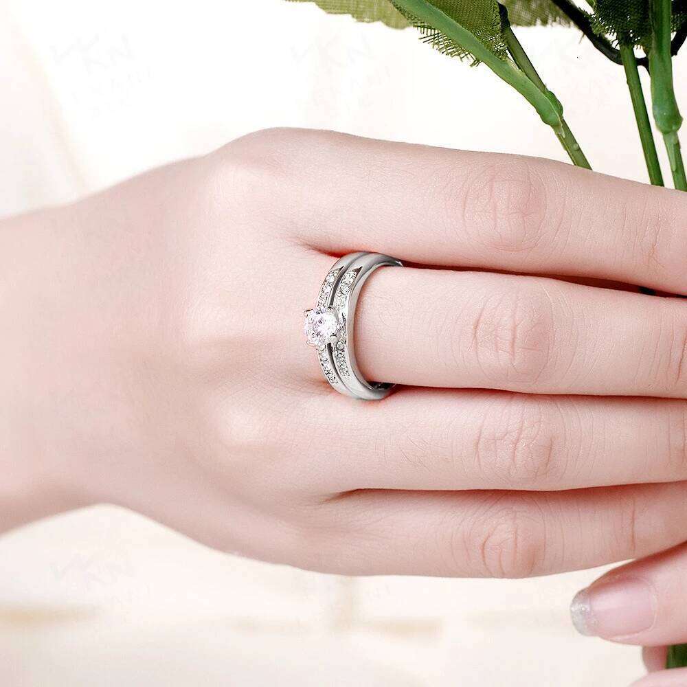 100% Real 925 Silver Rings For Women Simple Double Stackable Fine Jewelry Bridal Sets Ring Wedding Engagement Accessory W260206