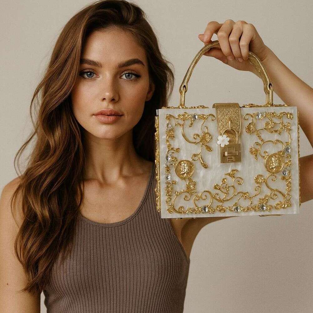 New Arrivals And American Acrylic Evening Hollow Metal Carved Diamond-Encrusted Handbag Single Shoulder Crossbody Women's Bag Export MASA MASA