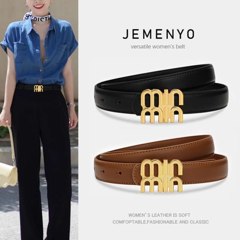 Women's High-End Feel Cowhide Versatile Decorative Suit Coat Design Sense Niche Black Jeans Belt