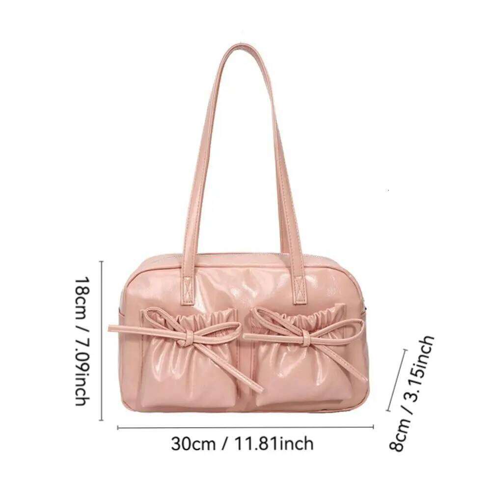 Fashion PU Leather Shoulder Solid Color Bowknot Underarm Bag Large Capacity Portable Handbag for Women Y260205