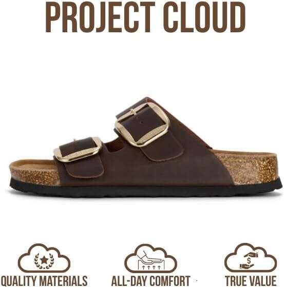 100% Genuine Leather Flat 2026 Comfortable Beach Womens Sandals Memory Foam Vacation Essentials Slides For Women Footwear Santorini