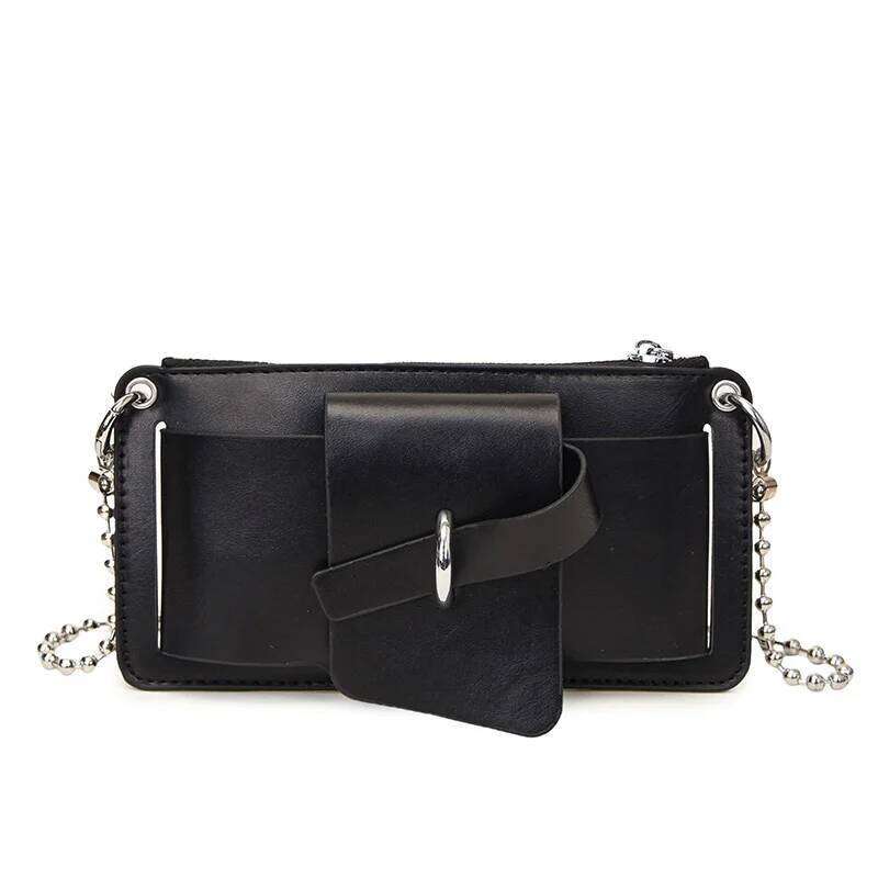 Bead Chain Women's PU Mobile Phone Crossbody For Daily Commute Office Work Solid Color Shoulder Bag Lady Purses Y260205