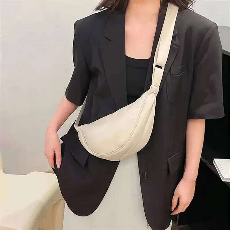 1pc Solid Color Nylon for Women Large Capacity Travel Crossbody Half Moon Daily Street Fanny Pack Waist Bag Purses and Handbags XJ260129