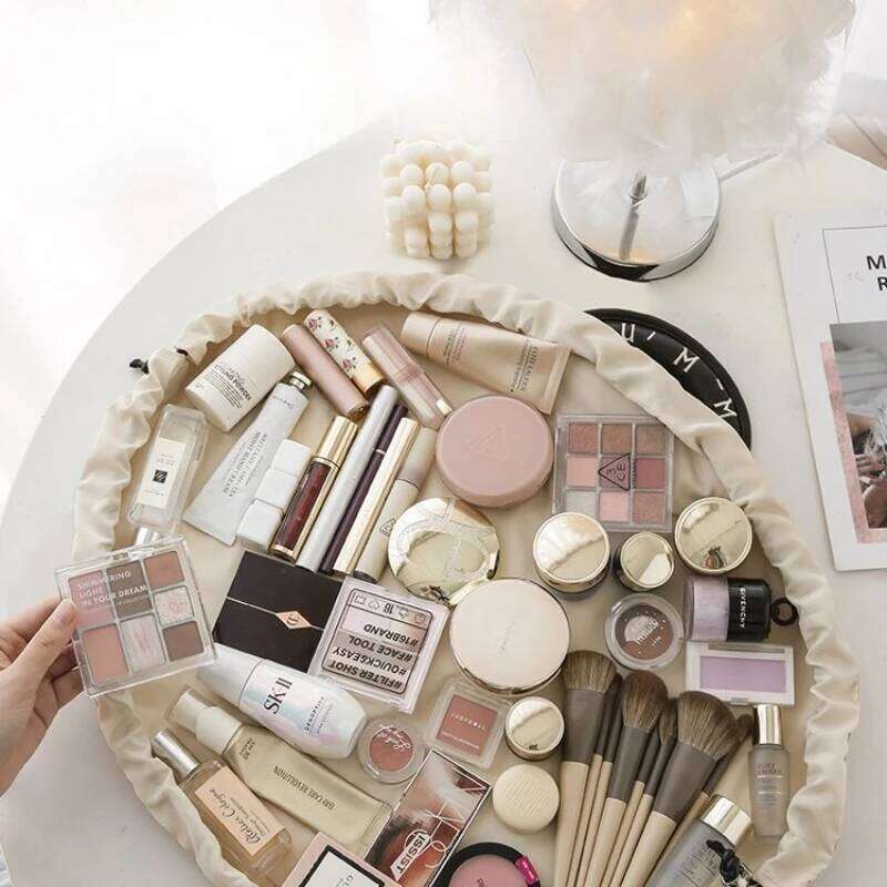 New Drawstring Makeup for Women Portable Waterproof PU Concatenate Travel Toiletry Handheld Storage Cosmetic Bag Y260206