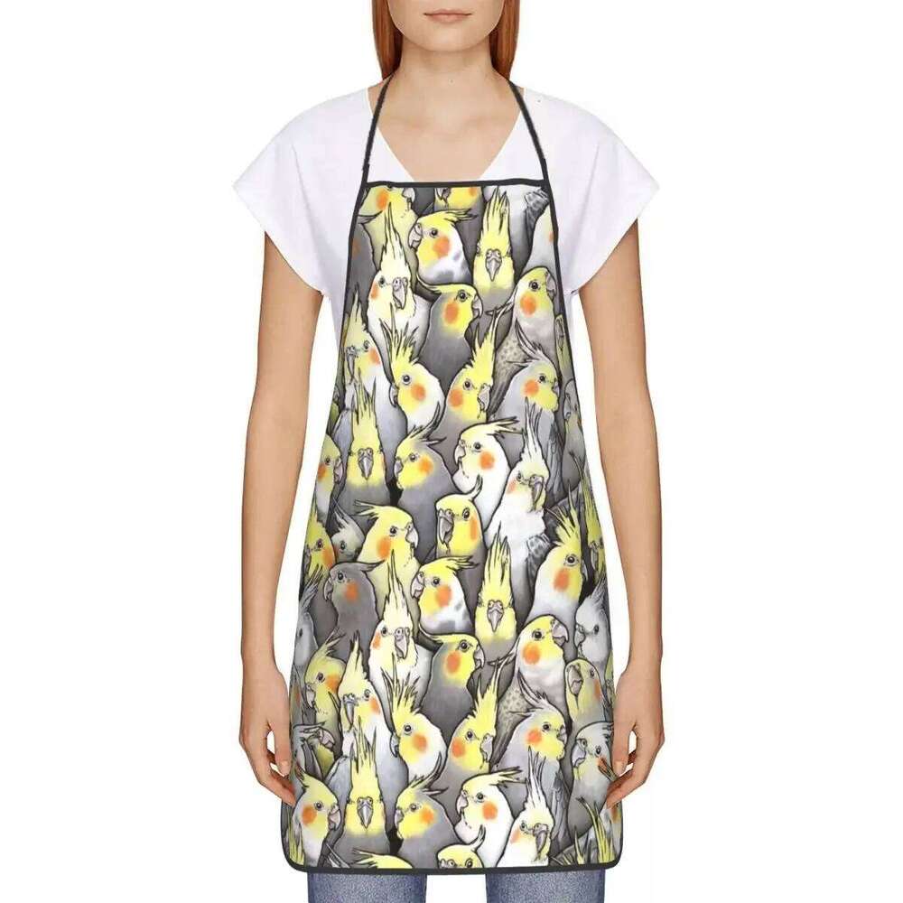 Unisex Funny Cockatiels Galore Bib Apron Adult Women Men Chef Tablier Cuisine for Cooking Kitchen Parrot Birds Baking S260205
