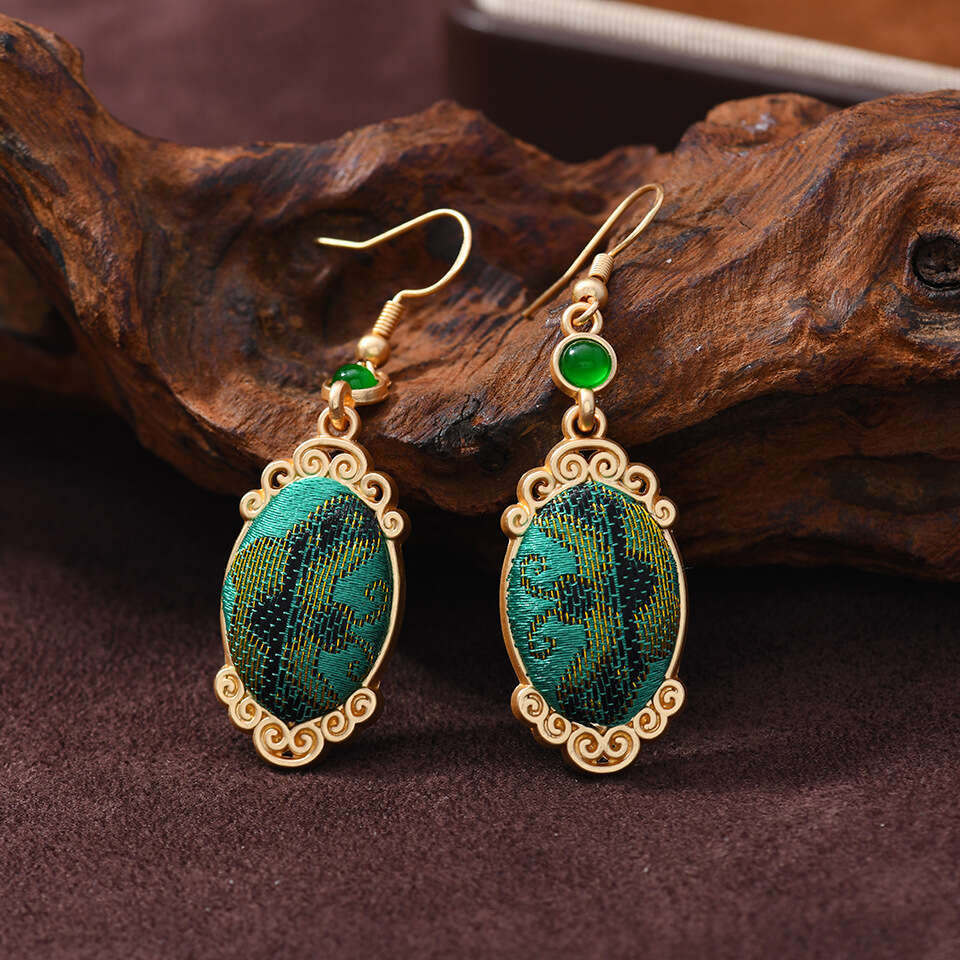 Song brocade intangible cultural heritage handmade retro gourd ethnic hollow-out earrings, traditional Chinese style finished earrings