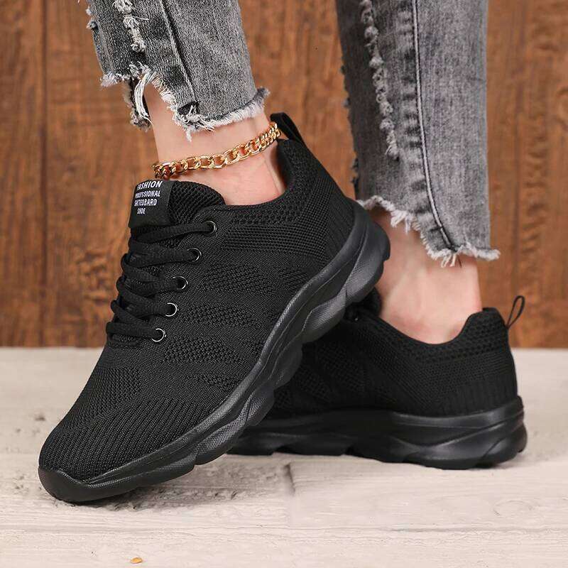 Women Sneakers Fashion Lace Up Mesh Breathable Outdoor Walking Black Dirt Resistant Daily Versatile Platform Tennis Shoes