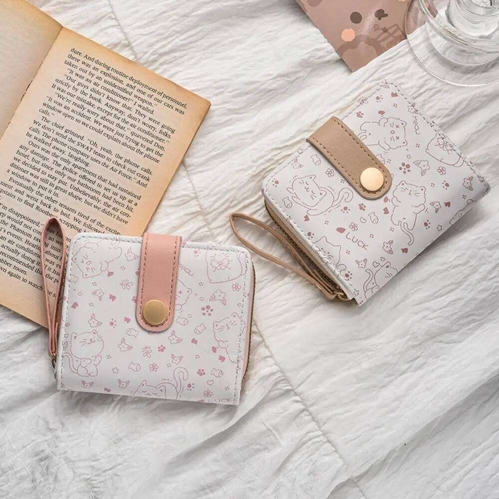 Fashion Cartoon Print Portable Foldable Coin Purse PU Leather Zipper Wallet Y260206