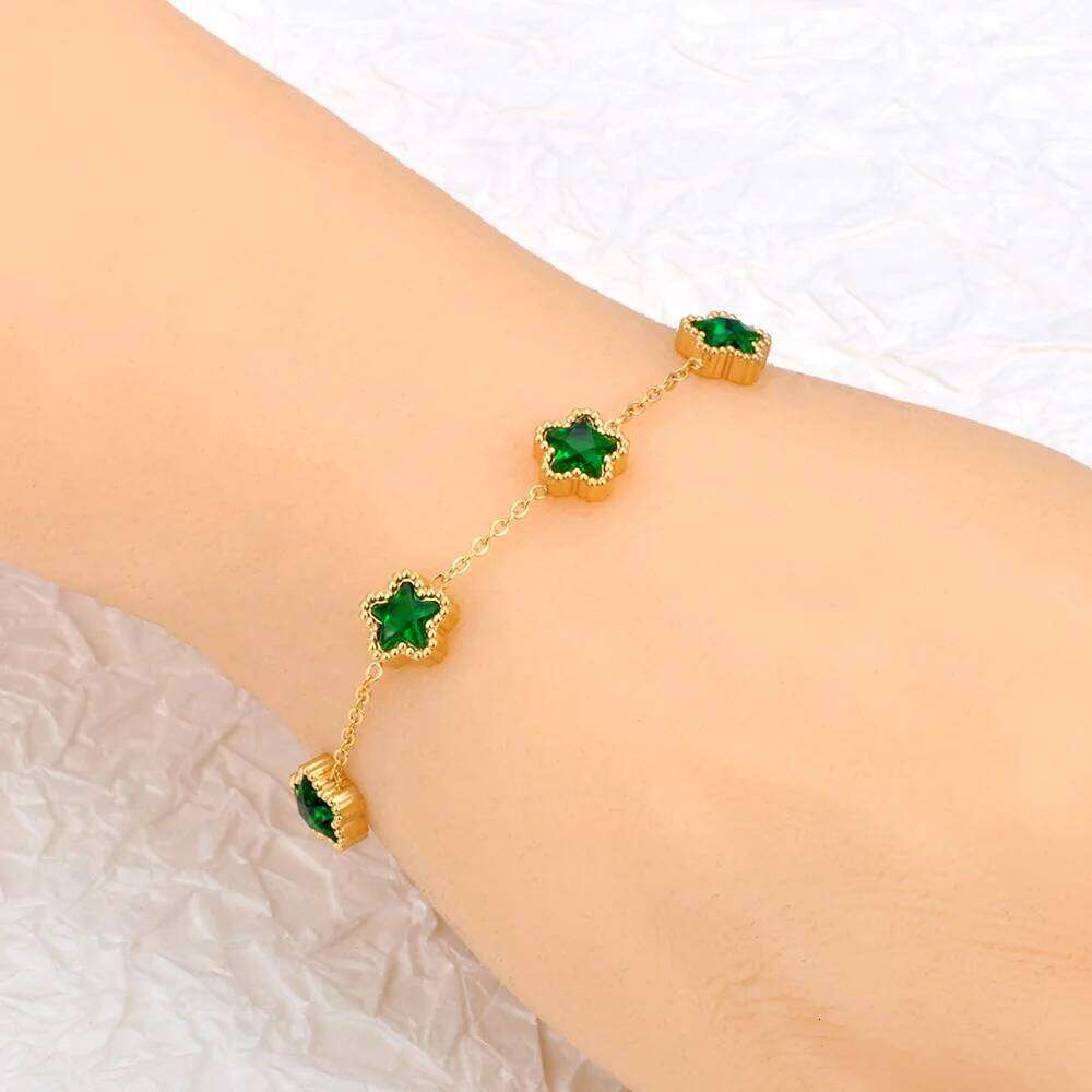 Lokaer Luxury Green White Cubic Zirconia Stainless Steel Star Bracelet For Women Waterproof Trendy Premium Chain Jewelry B24003 26H0206