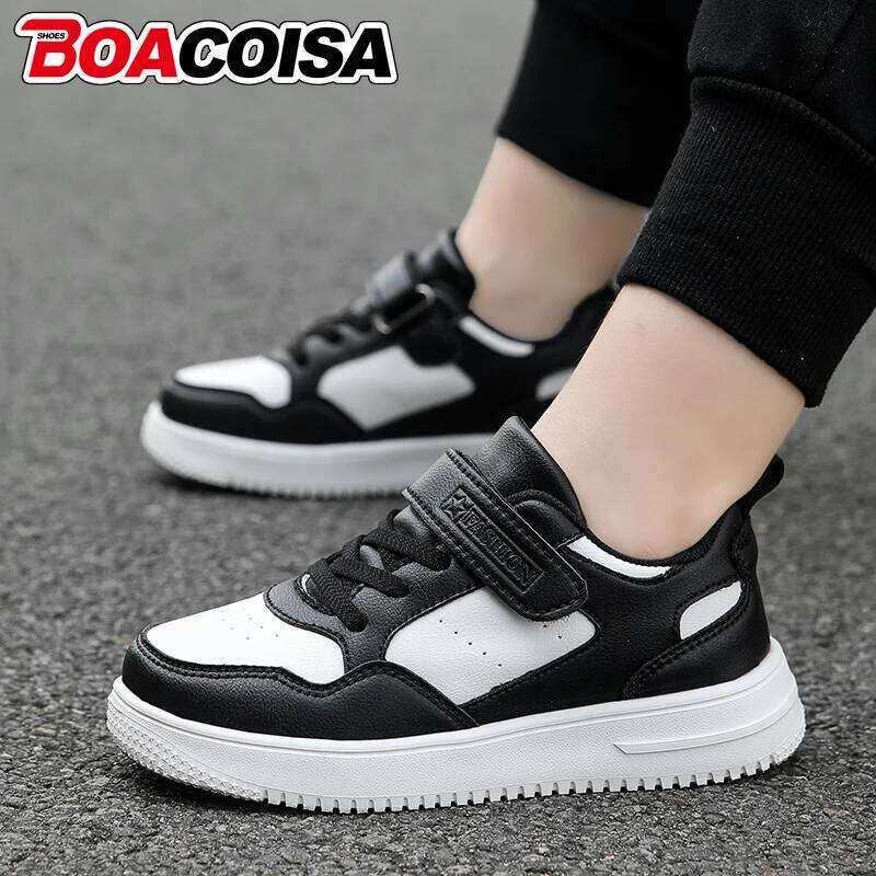 Black Kids Shoes Sports Running Casual Walking Student Fashion Leather Children's Boys Girls Sneakers Breathable Soft Outdoor 26Y0206