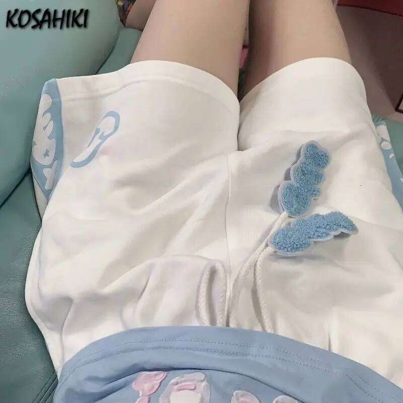 Japanese Patchwork Summer Shorts for Women Harajuku Casual Pantalones Cortos De Cute Bandage Short Mujer Wide Leg Pants XJ260206