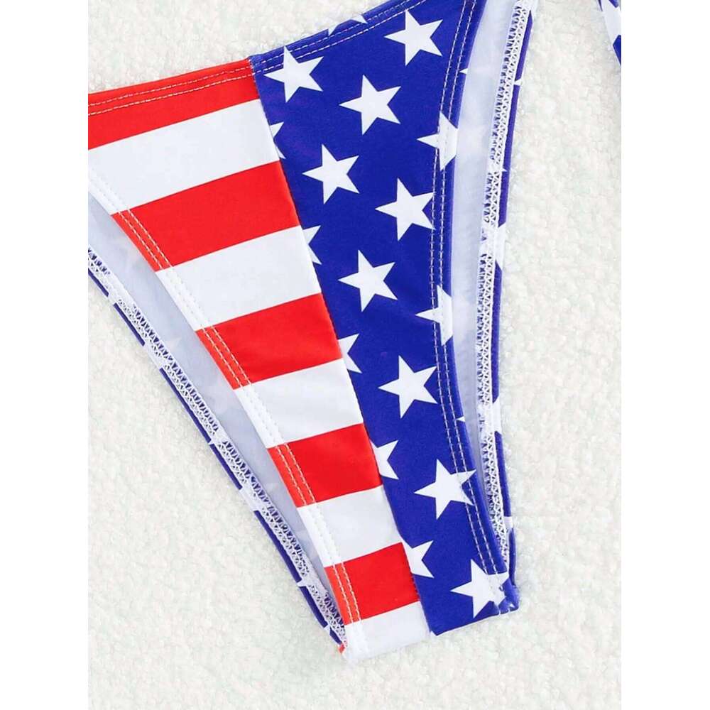 American Flag Print Micro Bikini Set Adjustable Patriotic Tie-Front Halter Two-Piece Swimsuit Summer Women Sexy Swimming Clothes Z260206
