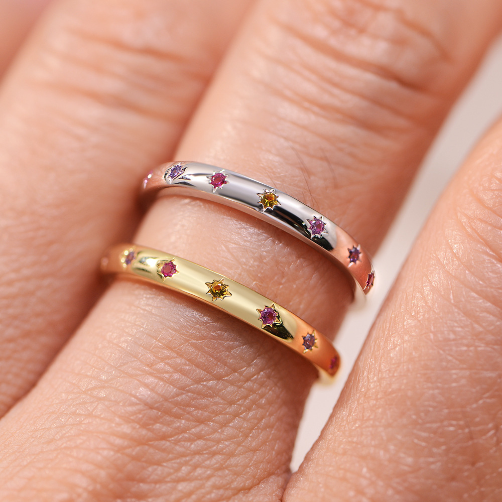 S925 Sterling Silver Colorful Zircon Ring for Women, Style, Niche Design, Geometric Hexagram Ring, Trendy Hand Jewelry