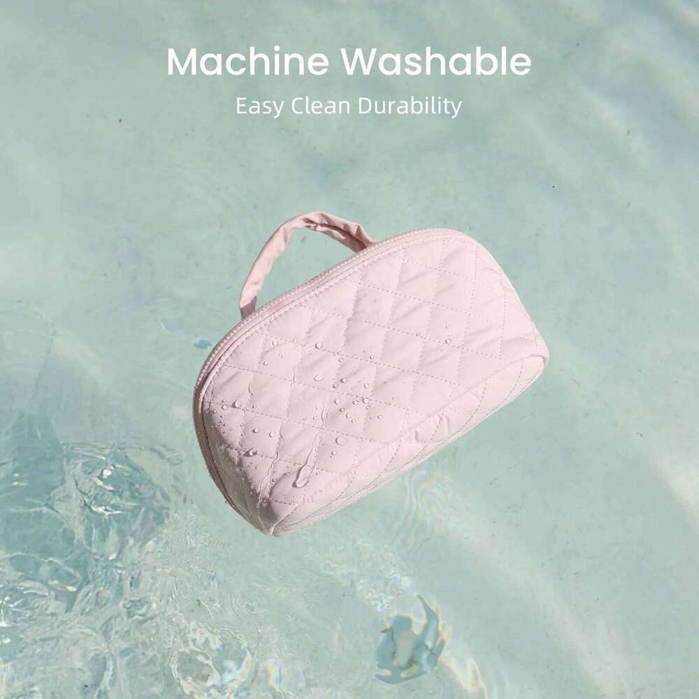 Open Flat Toiletry with Brush Compartment & Handle Organizer Pouch Wash Bag for Women Travel Makeup Y260206