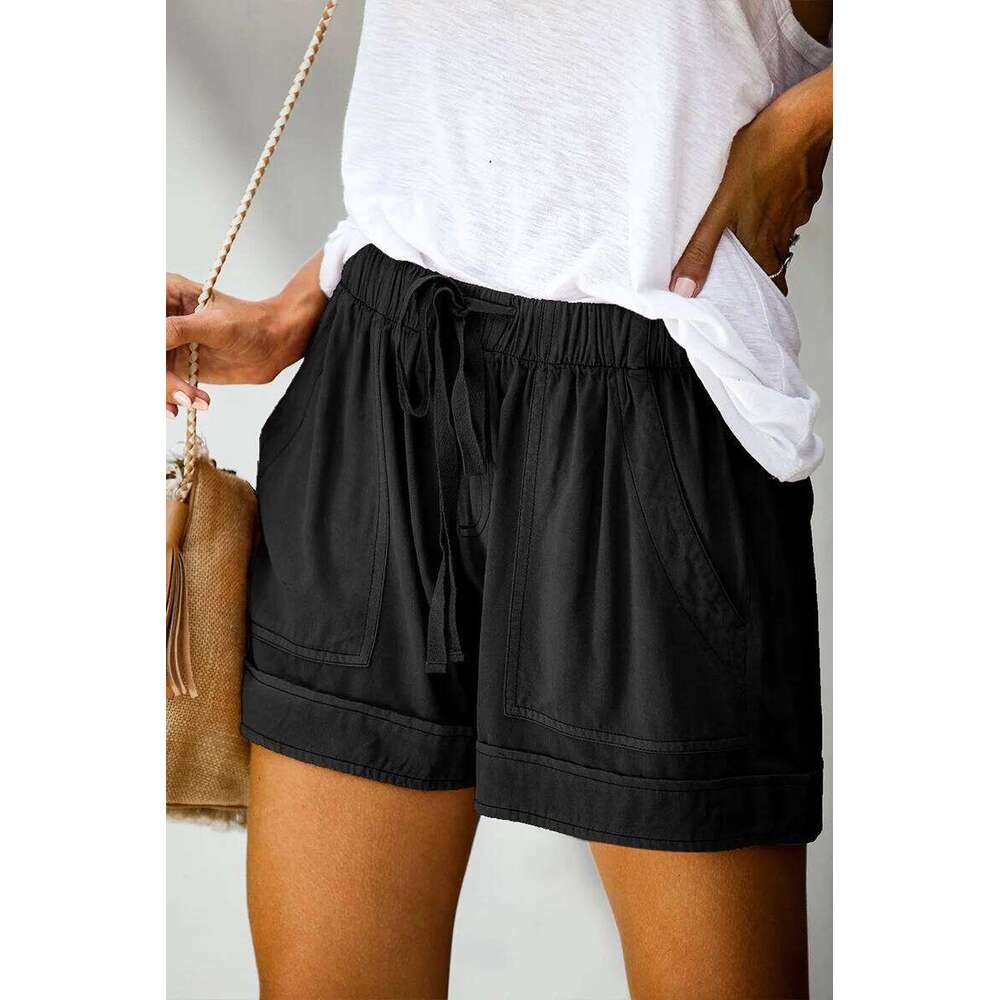 Casual Shorts for Women's 2023 Summer New European and American High Waisted Lace Up Loose Twill Wide Leg Pants XJ260206