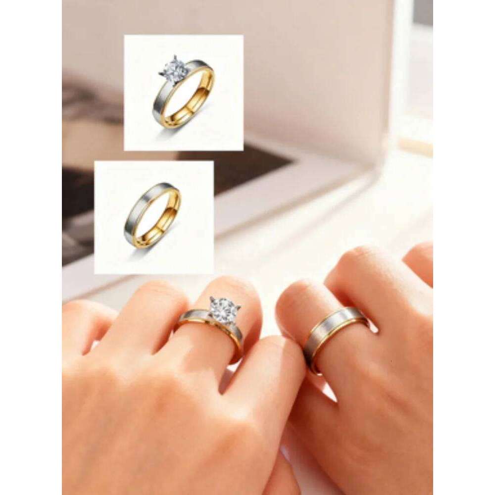 Unisex Matte Stainless Steel Zircon Rings Set for Couples Simple Fashion Jewelry Valentine Gift Size 6-12 W260206