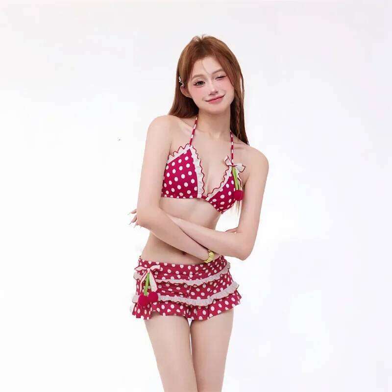 Sexy Cute Dot Ruffles Holiday Beach Party 2 Piece Set Women Lolita Lace Up Halter Bra Tops + Shorts Summer Bathing Suit Swimwear Z260206