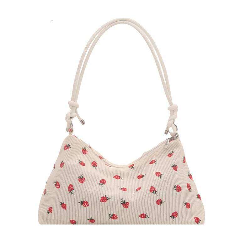 Zebra Design Corduroy Shoulder Underarm Bags for Women Strawberry Print Ladies Crossbody Bag Casual Portable Girls Hobos Handbag Y260205