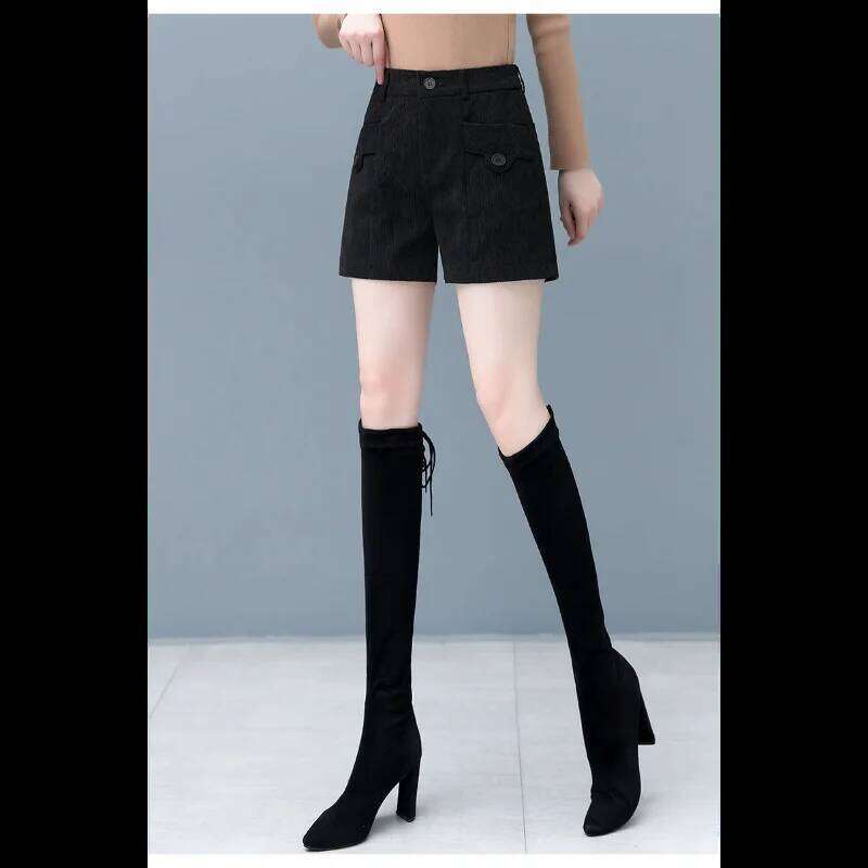 For Women Autumn Winter New Arrival High Waist Loose A Line Wide Leg Slim Fit Corduroy Outerwear Boot Shorts XJ260206