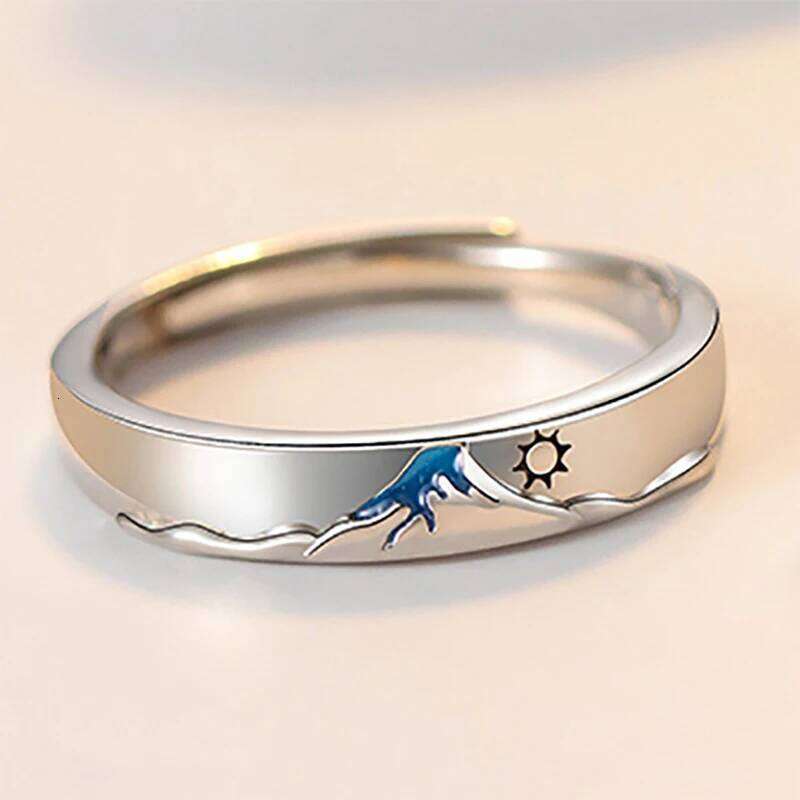 Romantic Sun Moon Couples Blue Sea Enamel Women Men Lovers Rings Sweet Open Adjustable Anniversary Valentine's Day Jewelry W260206