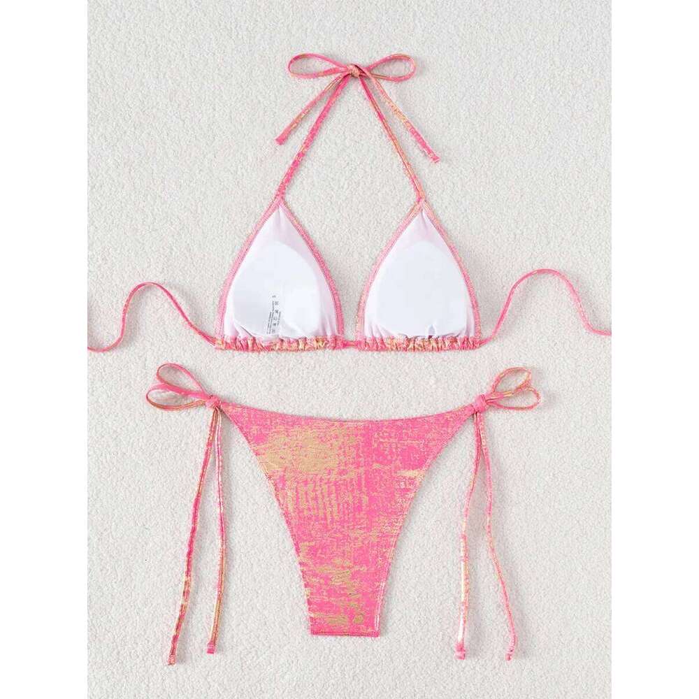 Shiny Glitter Halter Strappy 2025 High Leg Cut Bikinis Female Swimsuit Women Swimwear Two-pieces Bikini Set Bathing Suit XJ260206