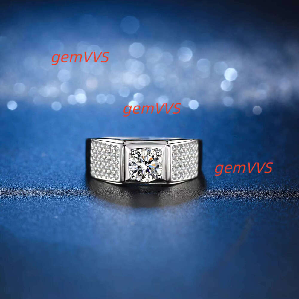 High-End YUNSE Brand Moissanite Engagement Wedding Ring For Men VVS 1Ct 2Ct 925 Sterling Silver Brilliant Cut GRA Model Ms-009