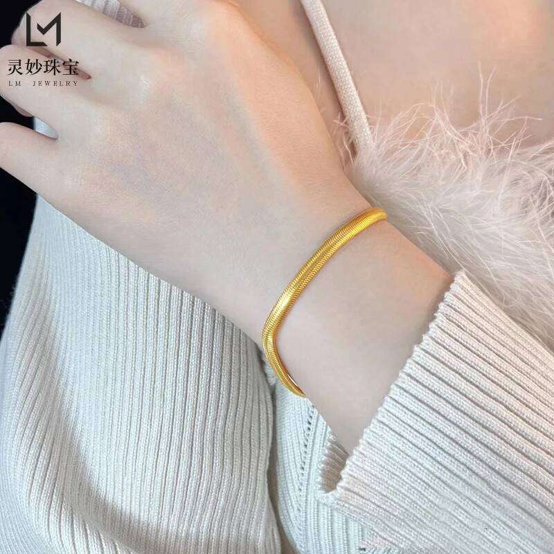 Unisex Luxury Flat Snake Bone Bracelet 24K Gold - Universal style, smooth chain, AU999 quality guarantee 26H0206