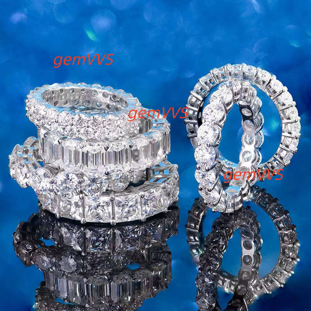 Custom Women Eternity 925 Sterling Silver Gra Certificate Round Vvs Vvs1 Princess Emerald Cut Moissanite Hip-Hop Tennis Ring