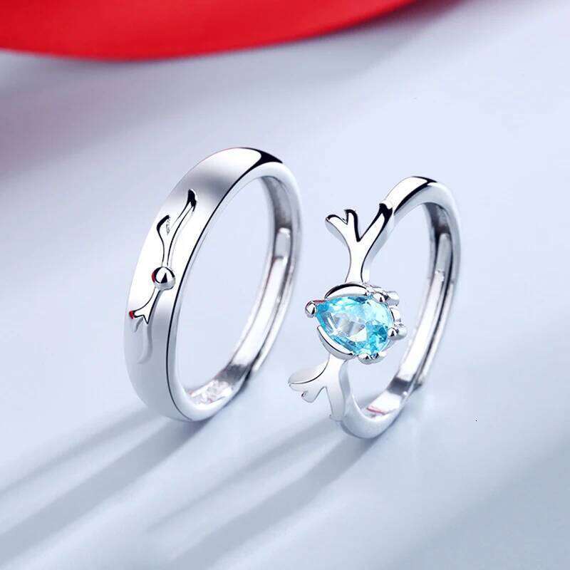 Fashion Irregular Green Leaves Couple Rings For Women Men Lovers Luxury Zircon Silver Color Open Ring Bride Wedding Jewelry Gift W260206