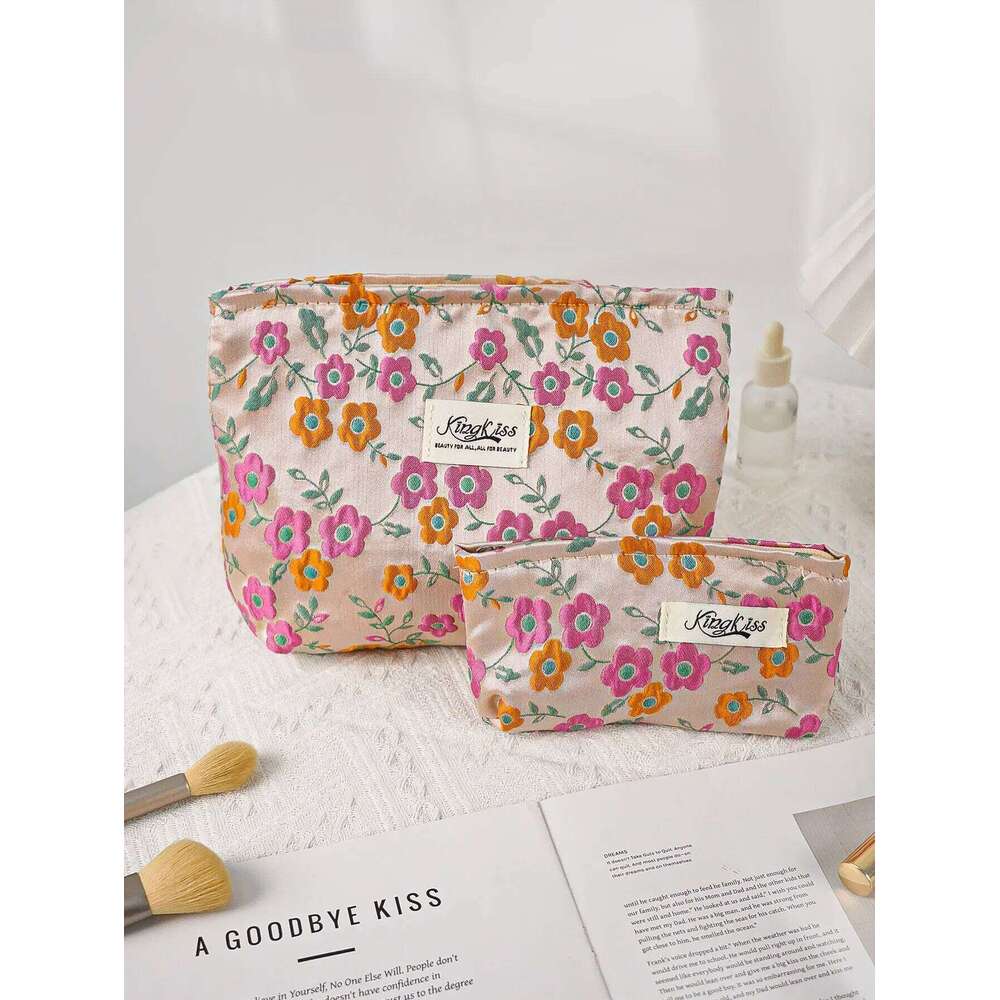 1pc/set orange pink flower cute floral multifunctional clutch bag, festival makeup bag Y260206