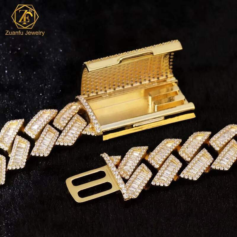 Luxury Big 20mm Hip Hop Baguette Moissanite Cuban Link Chain Gold Plated 925 Sterling Silver VVS Diamond Cuban Necklace