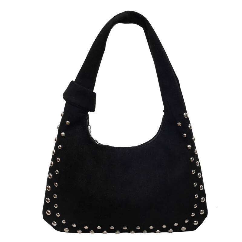 Retro Faux Suede Rivet Bags Large Studded Slouchy Shoulder Purse Fall Accessories 2000s Streetwear Y260205