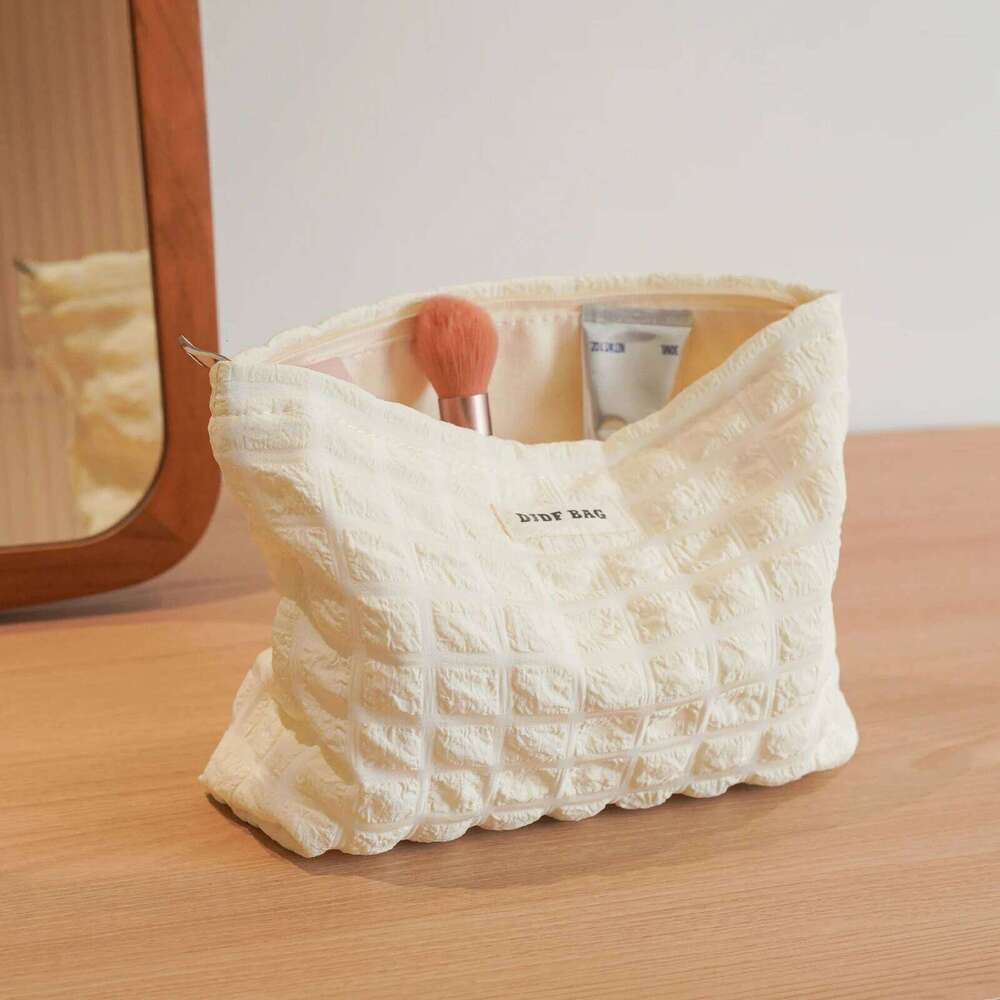 Beige cosmetic women's canvas cosmetics storage portable travel toiletry commuter liner bag, coin purse Y260206