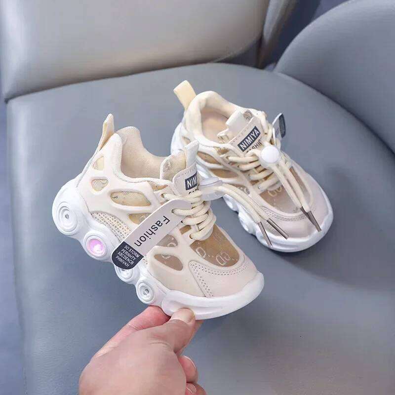 Sneakers Kids Fashion LED Light Letter Webbing Mesh Breathable1-6years Old Luminous Casual Sports Boys Shoes H260206