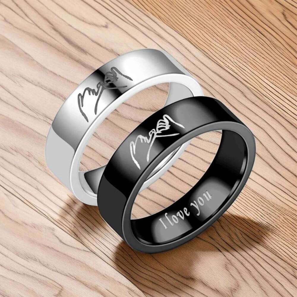 Titanium Steel Couple with "I LOVE YOU" Engraved Inside - Black/White Matching Promise Rings for Couples, Anniversary Jewe W260206