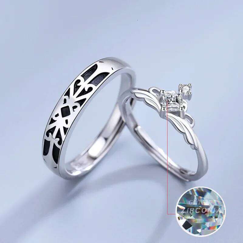 ANENJERY Sweet Romantic Shiny Zircon Couple for Women Men Moon Sun Rings Wedding Engagement Trendy Princess Jewelry W260206