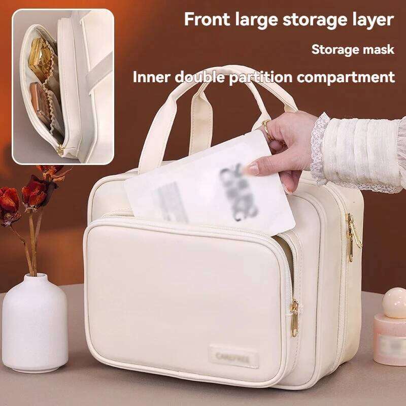 New PU Leather Hanging Cosmetic Bag For Women Portable Makeup Organizer Large Capacity Travel Toiletry Storage Bags Y260206