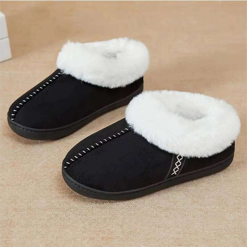 Fur Ankle Fluffy Women 2024 Winter Warm Plush Indoor Home Slippers Woman Faux Suede Closed Toe Soft Sole House Shoes