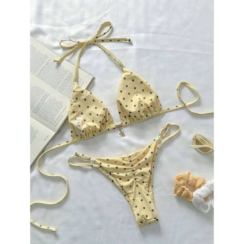 2026 Polka Dot Bikini Bikin Sexy Strap Split Set Swimsuit Women Z260206